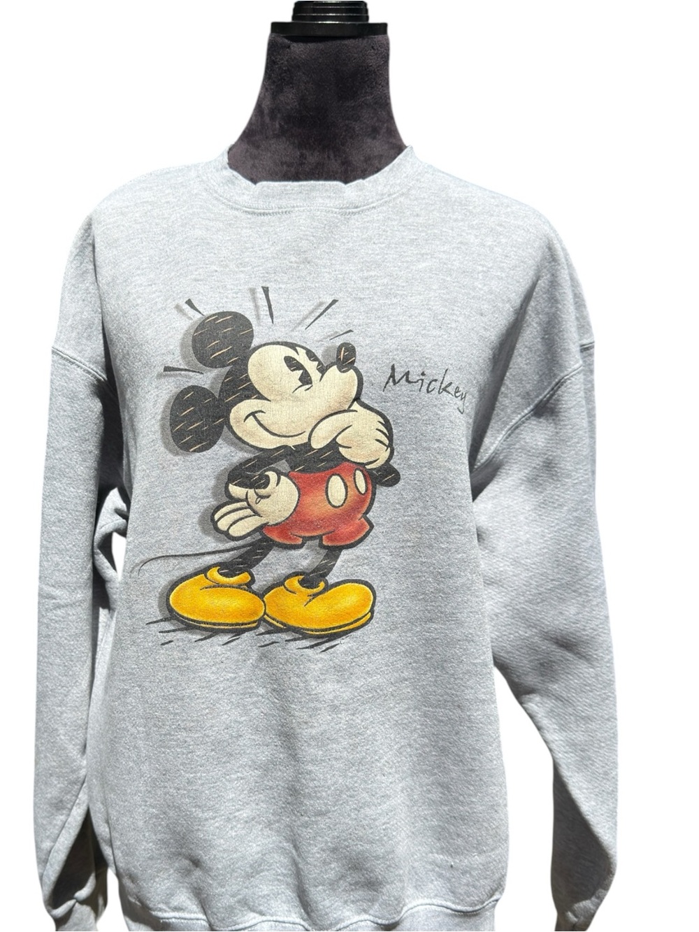 Disney Store Mickey Mouse Crewneck Sweatshirt Vintage 90s USA Heather Gray XL - Picture 2 of 11
